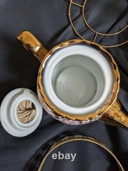 Ensemble de café vintage de 14 pièces avec support en chrome, Collection Or Yamasen, Royal