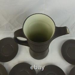 Ensemble de café vintage de 18 pièces Dansk Flamestone marron avec cafetière, crémier et tasse et sous-tasse.