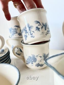 Ensemble de café vintage de Staffordshire Potteries décor bleu raisin années 1970