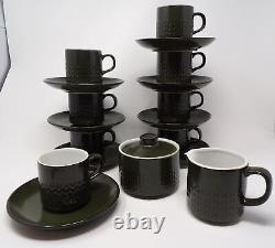 Ensemble de café vintage en poterie en pierre de silex du Japon, service pour 8 personnes avec crémier et sucrier.