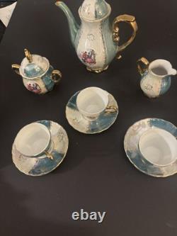 Ensemble de café vintage paysage Limoges Pot Sucre Crémier Tasses à café Porcelaine