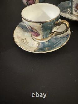 Ensemble de café vintage paysage Limoges Pot Sucre Crémier Tasses à café Porcelaine