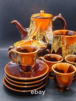 Ensemble de café vintage style Vallauris français, pot, cruche, sucre, 4 tasses et soucoupes Rfbx60