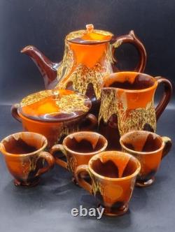 Ensemble de café vintage style Vallauris français, pot, cruche, sucre, 4 tasses et soucoupes Rfbx60