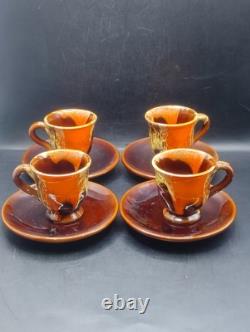 Ensemble de café vintage style Vallauris français, pot, cruche, sucre, 4 tasses et soucoupes Rfbx60