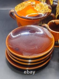 Ensemble de café vintage style Vallauris français, pot, cruche, sucre, 4 tasses et soucoupes Rfbx60