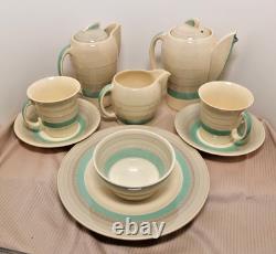 Ensemble de cafetière Susie Cooper Kestrel vert gris Art Déco vintage Crownworks rare