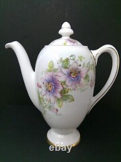 Ensemble de cafetière et 4 soucoupes Vintage Royal Doulton Passion Flower