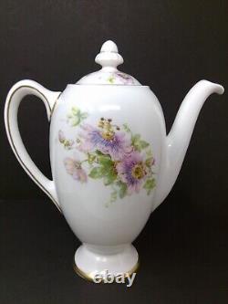 Ensemble de cafetière et 4 soucoupes Vintage Royal Doulton Passion Flower