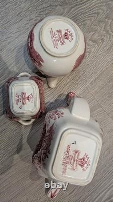 Ensemble de cafetière, sucrier et pichet en fer émaillé rose Masons Vista vintage Ensemble de cafetière, sucrier et pichet en fer émaillé rose Masons Vista vintage