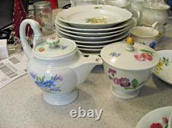 Ensemble de déjeuner/thé/café de 12 tasses Vintage Meissen avec fleurs et col de cygne (moins 1 soucoupe)