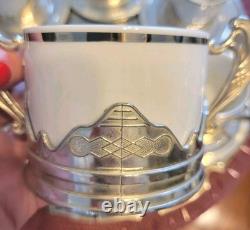 Ensemble de plateau à café en argent massif et porcelaine de 28 pièces des années 1950, Italie