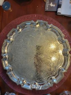 Ensemble de plateau à espresso pour 6 en porcelaine et argent vintage c1950