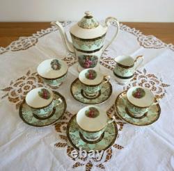 Ensemble de service à café en porcelaine fine vintage avec cafetière, 4 tasses, 11 pièces