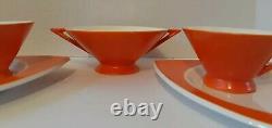 Ensemble de service à café et à thé rétro orange des années 1930-50 de style spatial du milieu du siècle, antique.