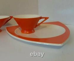 Ensemble de service à café et à thé rétro orange des années 1930-50 de style spatial du milieu du siècle, antique.