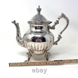 Ensemble de service à café et thé en argenté vintage de Kent Silversmith avec pot à café, crémier, sucrier et plateau.