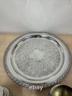 Ensemble de service à café/thé en argent clair de collection Oneida (USA) avec plateau, pot, bol et cruche.