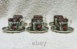 Ensemble de six tasses à espresso et soucoupes vintage en porcelaine peintes à la main de Hong Kong