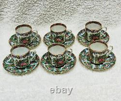 Ensemble de six tasses à espresso et soucoupes vintage en porcelaine peintes à la main de Hong Kong