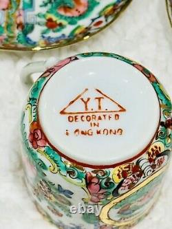 Ensemble de six tasses à espresso et soucoupes vintage en porcelaine peintes à la main de Hong Kong