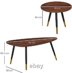 Ensemble de tables basses en bois avec jambes dorées, aspect vintage, finition noyer en MDF