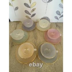 Ensemble de tasses à café et soucoupes Arcopal harlequin pastel Vintage en verre français