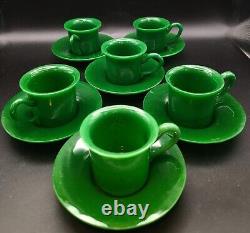 Ensemble de tasses à café et soucoupes en verre opalin jadeite vert vintage - Ustensiles de cuisine rétro