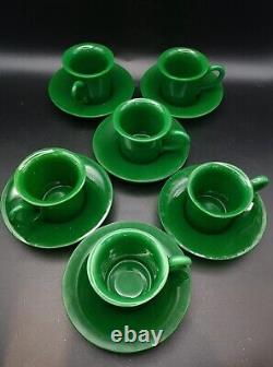 Ensemble de tasses à café et soucoupes en verre opalin jadeite vert vintage - Ustensiles de cuisine rétro