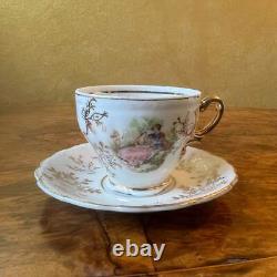 Ensemble de tasses à café/thé en porcelaine vintage japonaise avec motif de cour.