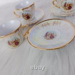 Ensemble de tasses à café vintage 3 pièces avec soucoupes en porcelaine décorées de Roméo et Juliette imprimés