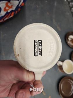 Ensemble de tasses à café vintage rétro 11 pièces par Sadler années 1970 boho en grès avec 5 soucoupes