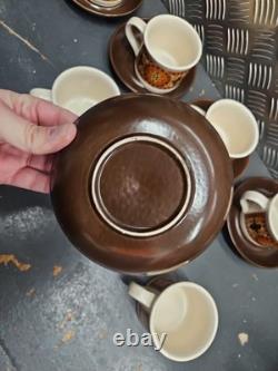 Ensemble de tasses à café vintage rétro 11 pièces par Sadler années 1970 boho en grès avec 5 soucoupes
