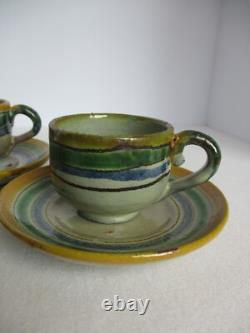 Ensemble de tasses et sous-tasses à café espresso Antique Montiel en poterie, vintage majolique