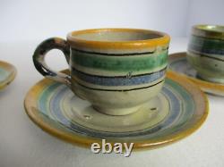 Ensemble de tasses et sous-tasses à café espresso Antique Montiel en poterie, vintage majolique