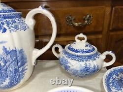 Ensemble de thé Villeroy & Boch Burgenland pour 8 personnes en porcelaine blanche et bleue, Allemagne
