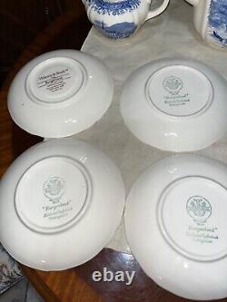 Ensemble de thé Villeroy & Boch Burgenland pour 8 personnes en porcelaine blanche et bleue, Allemagne