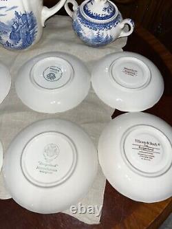 Ensemble de thé Villeroy & Boch Burgenland pour 8 personnes en porcelaine blanche et bleue, Allemagne