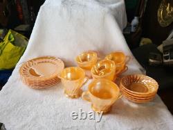 Ensemble de thé/café Vintage Anchor Hocking Fire King Lustre Pêche / 25 pièces