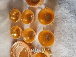 Ensemble de thé/café Vintage Anchor Hocking Fire King Lustre Pêche / 25 pièces