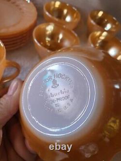 Ensemble de thé/café Vintage Anchor Hocking Fire King Lustre Pêche / 25 pièces