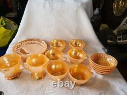 Ensemble de thé/café Vintage Anchor Hocking Fire King Lustre Pêche / 25 pièces