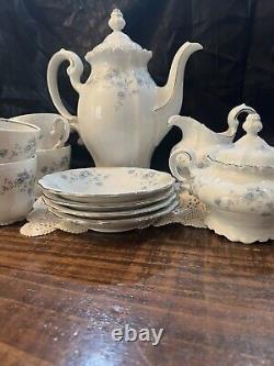 Ensemble de thé/ café avec théière, crémier et sucrier Johann Haviland Blue Garland Allemagne VTG