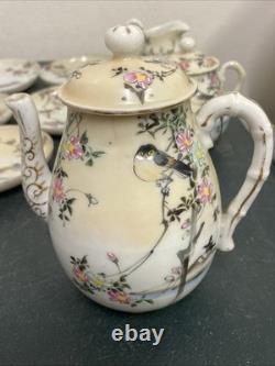 Ensemble de thé/café en coquille d'œuf japonais Mikori Birds vintage