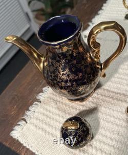 Ensemble de thé/café en porcelaine bavaroise Echt Kobalt bleu cobalt avec garniture en or 24 carats VTG