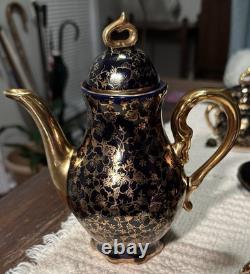 Ensemble de thé/café en porcelaine bavaroise Echt Kobalt bleu cobalt avec garniture en or 24 carats VTG