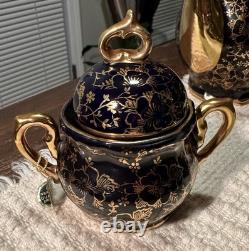 Ensemble de thé/café en porcelaine bavaroise Echt Kobalt bleu cobalt avec garniture en or 24 carats VTG