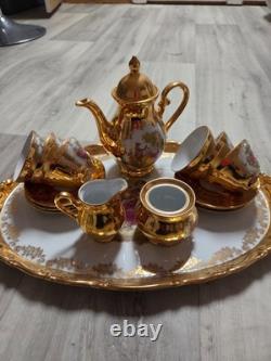 Ensemble de thé/café en porcelaine bavaroise vintage plaqué or 22 carats