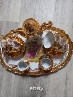 Ensemble de thé/café en porcelaine bavaroise vintage plaqué or 22 carats