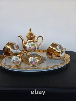 Ensemble de thé/café en porcelaine bavaroise vintage plaqué or 22 carats